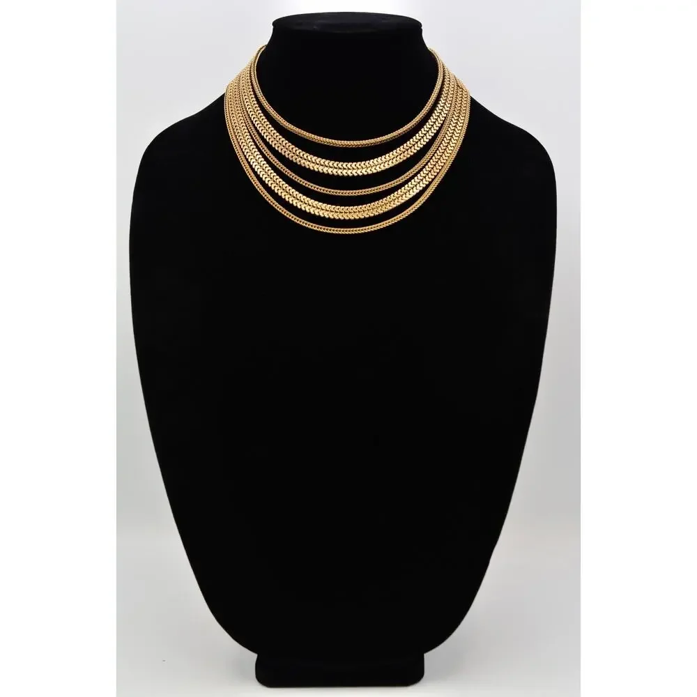 Hobe Vintage Gold 5 Strand Graduated Chain Statement Necklace Collar Signed BinY